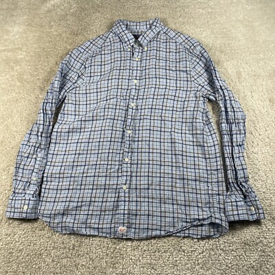 Vineyard Vines Shirt Mens Large Linen Blue Plaid Classic Fit Button Down