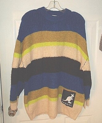 Kangol x H&M Sz SMALL Very Oversized Striped Crewneck Sweater LOGO  Blu/Blk/Beige