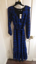 RAPLH LAUREN DRESS NEW Blue Buffalo Check Belted Georgette A-Line Dress Size 8