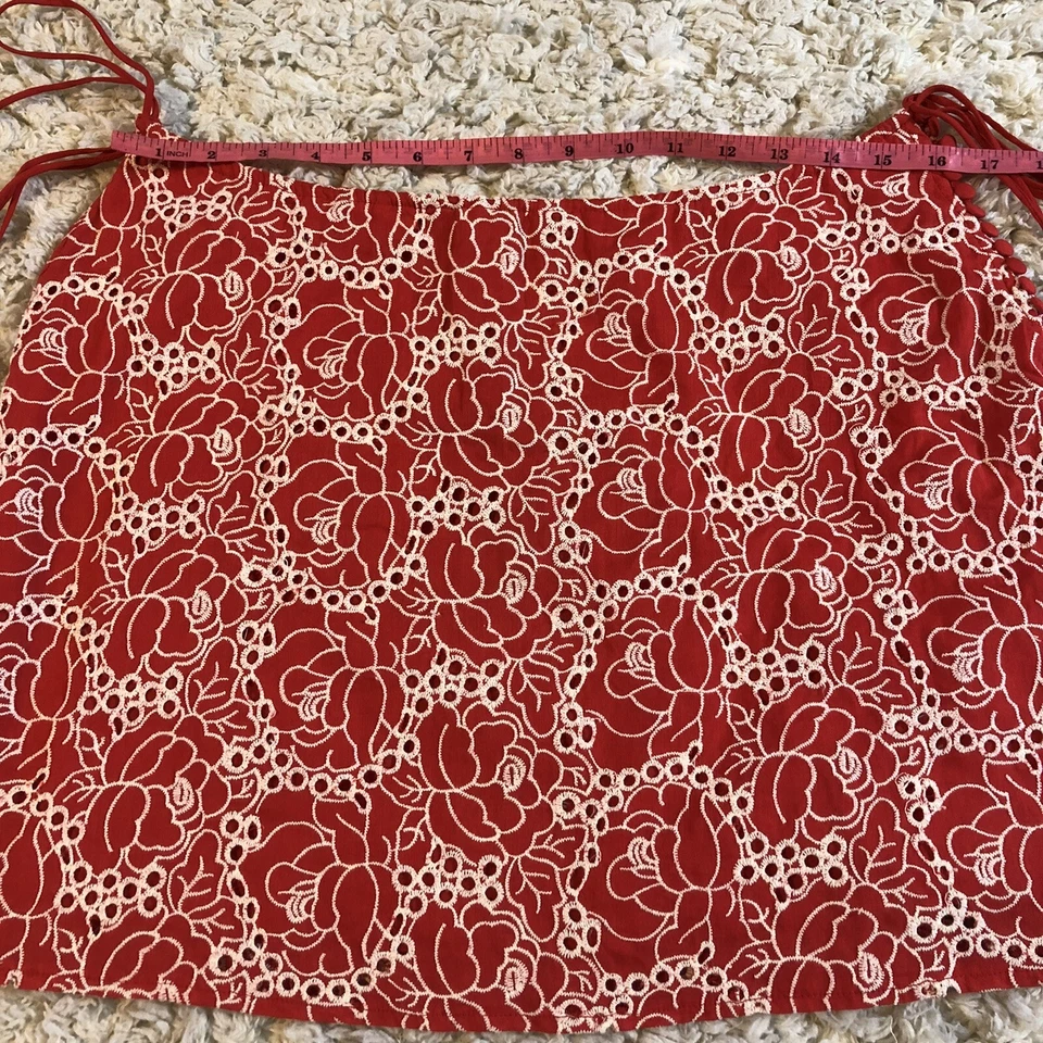 Falda Buffalo David Bitton Mujer Pequeña Roja Floral Bordada Forrada Nueva con Etiquetas Foto 3 de 4