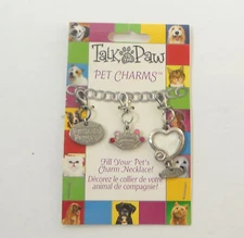 Talk to the Paw 3 Pet Charms Pampered Princess Crown Frame Silvertone Metal New