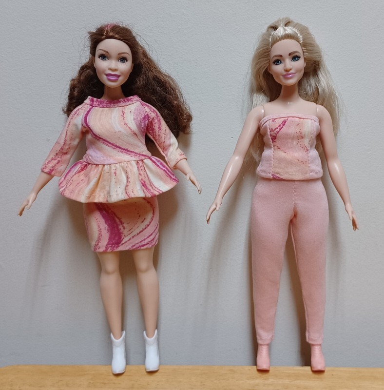 Curvy Barbie 11 1/2" Doll Clothing Swirls Peachy/Pink Set 2 Tops, Skirt, Pants