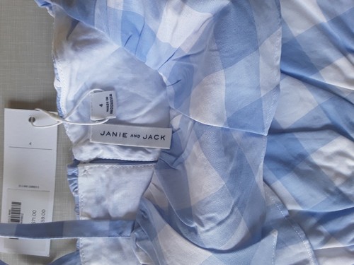 NWT JANIE AND JACK Girls Blue Rose Gingham Jumpsuit Size 4 - Picture 2 of 5