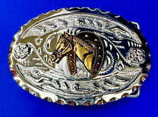 Horse Head Through Lucky Horseshoe Swirl Flower Vintage Western Belt Buckle