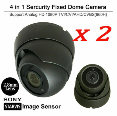 [2 PKG]1080P Security Camera 2.8mm Fixed Lens Dome HD TVI CVI AHD CVBS Black
