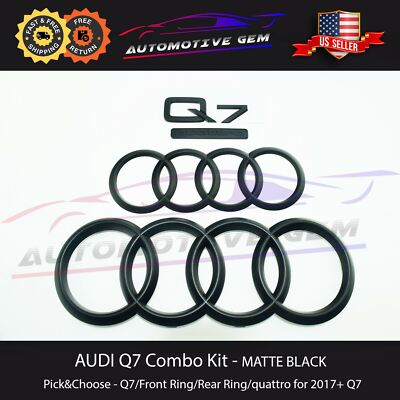 AUDI Q7 Emblem MATTE BLACK Front Grille Trunk Rear Ring Quattro S Line Kit 2017+