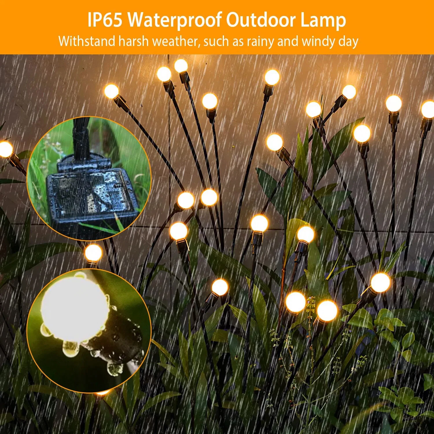 2PCS Solar Firefly Lights Swaying Decorative Pathway Lamp Landscape Patio Yard