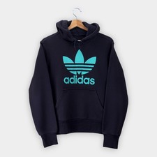 Vintage Adidas Hoodie Black Spell Out Logo Women S - M Y2K Trefoil 90's