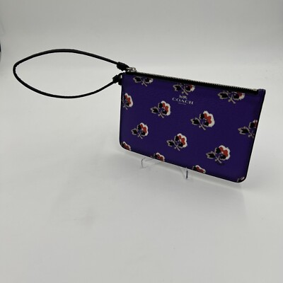 #ad #ad Coach F56027 Bramble Rose Wristlet Wallet Purple Floral Top Zip Pouch Bag