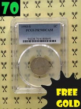 1993-S Jefferson Nickel PCGS PF 70 Deep Cameo NFC Label with FREE 1/2 GOLDBACK*