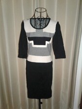 NEW Artisan Knit Sweater Dress 3/4-Sleeve in Black Tan Gray Extra Small XS - NWT