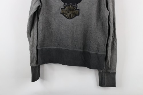Vintage Harley Davidson Womens Medium Faded Spell Out Knit Full Zip Hoodie Gray - Picture 10 of 10