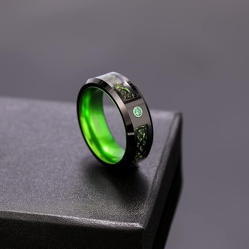 8mm Celtic Dragon Fashion Men Rings Carbon Fiber Wedding Band Comfort - Picture 28 of 30