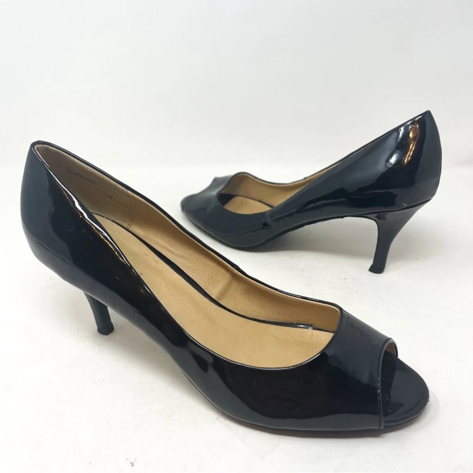 Tacón Lane Bryant negro de cuero vegano peep toe talla 10 Foto 3 de 4