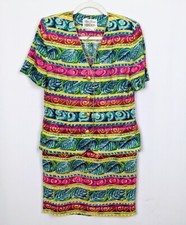 Vintage Rickie Freeman Teri Jon Linen Jacket Silk Skirt Suit Set Colorful sz.6