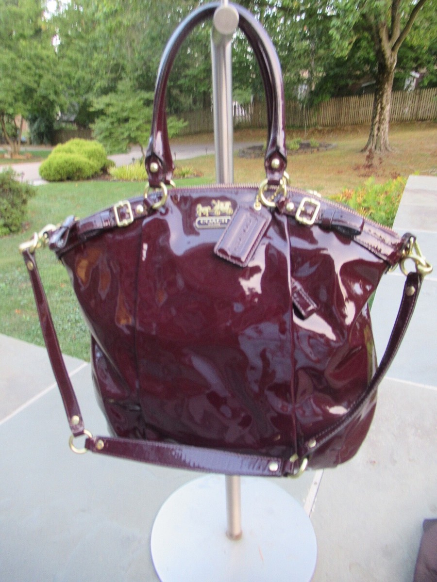 バッグ Coach Red Madison Patent Leather Handbag Coach Madison Patent Leather Large Shoulder Bag 15991 and
