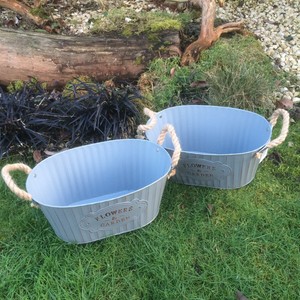 Details About 2x Vintage Style Oval Zinc Galvanised Metal Garden Planter Flower Tub Pot Bucket