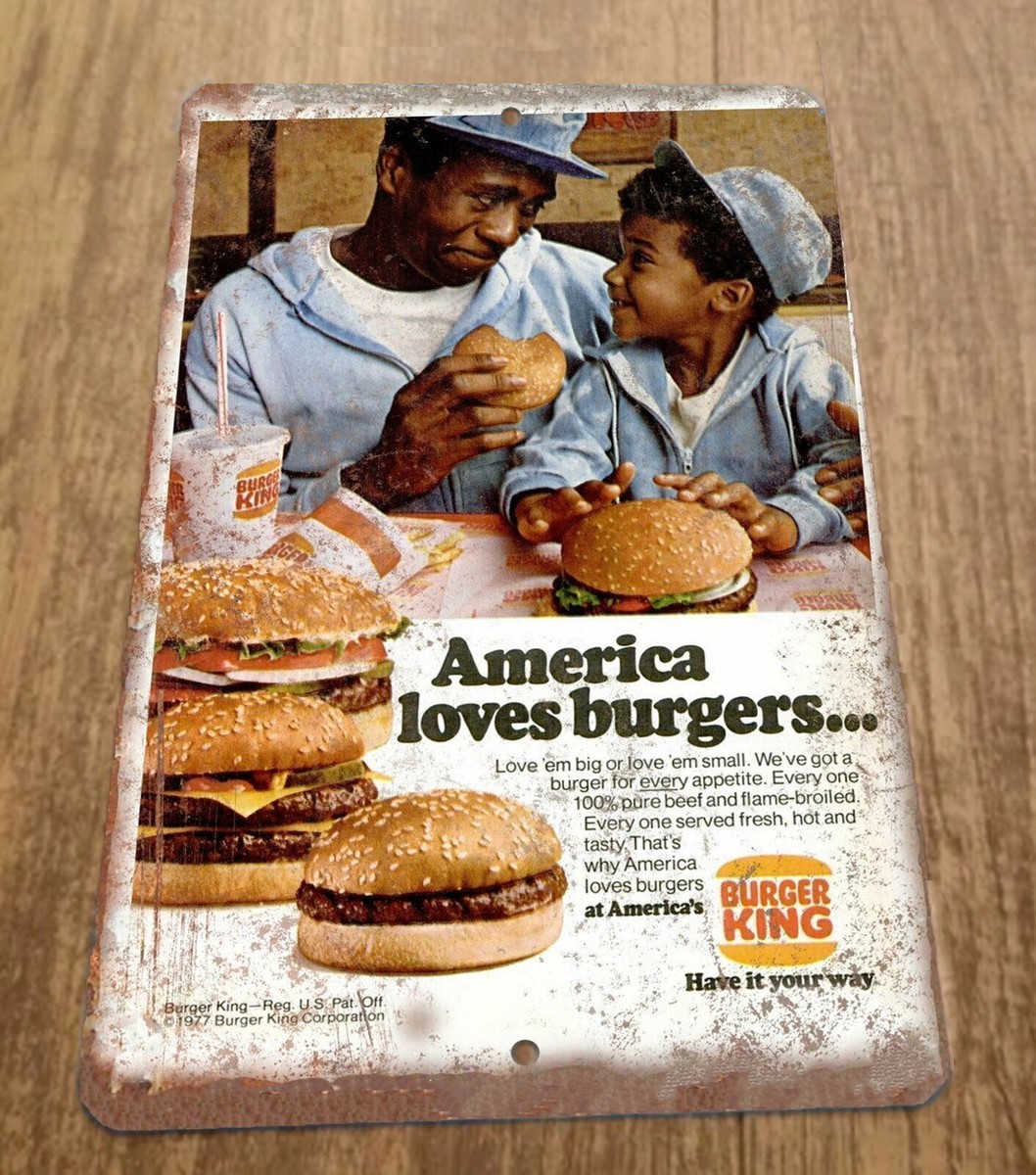 Burger King BK Vintage Ad America Loves Burgers 8x12 Metal