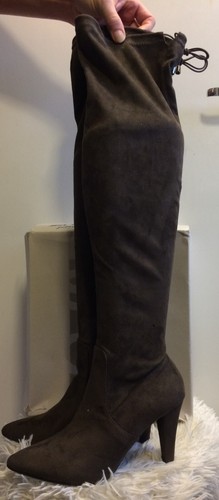 BNIB Vero Moda SUZY Dark Olive Green OTK Faux Suede Thigh Boots UK 6 RRP £78 - Picture 3 of 11