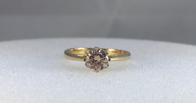 18kt Gold 0,83ct Brillantschliff Cognac Diamant Ring Größe M 3,7gramm NEU