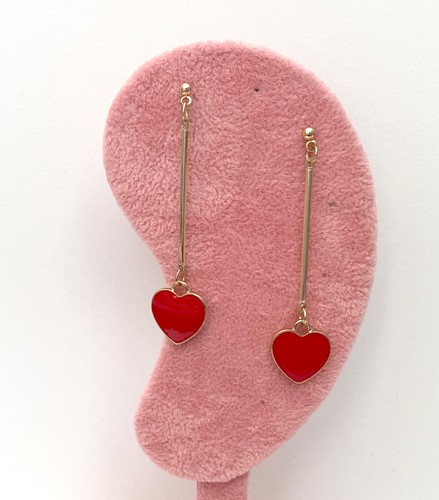 Pendientes dorados con colgante de corazón rojo largos nuevo mujer bisuteria |
