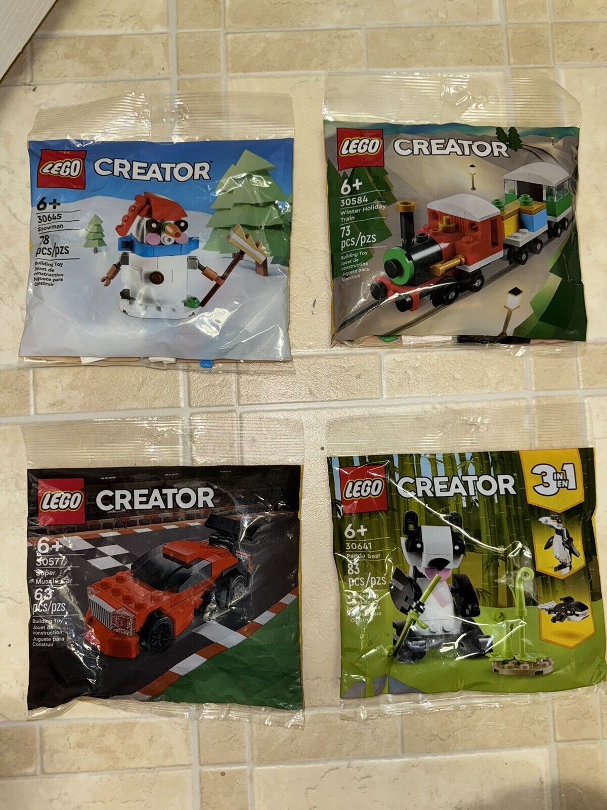 x4 LEGO Creator Polybags 30645 Snowman 30584 Winter Train 30577 Muscle Car 30641