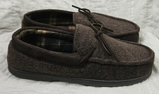 Mens Dearfoams No Sweat Comfort Memory Foam Brown Moccasin Slippers Sz 11 to 12