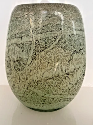 Vintage Murano  Überfangglas Streifen Grün /Grau 60er 70er Jahre H-25,5 cm - Bild 1 von 4