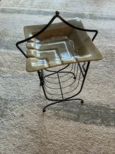 Vintage Mid Century Metal Smoking Stand Magazine Rack Atomic Age Cigar Ashtray