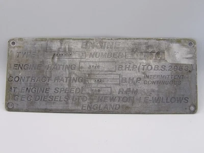 Rare vintage metal plaque from power unit on a class 57 Diesel locomotive - Image 1 of 2