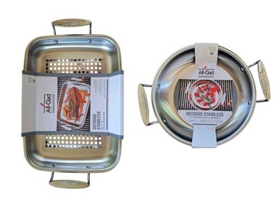 All-Clad Outdoor Stainless 15x11'' Grill Roaster & 11'' Round Grill Basket - NEW