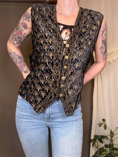 Vintage 90er Samtweste schwarz und gold bestickt Whimsigoth Vest 14