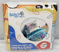 Sunny Side Up Bluey and Friends Toddler Sheet Set 3 pc Flat Fitted Pillowcase