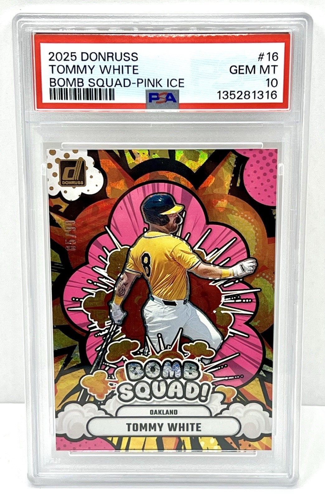 85/99 Tommy White 2025 Donruss Bomb Squad Pink Ice Rookie PSA 10 Gem Mint