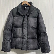 Fabletics M Puffer Jacket Black Gray Printed Marble Oversized FullZip Athleisure