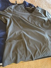 2 Women  s Elle Scrub Tops Gray And Navy Blue Pockets Nurse Medical Uniform