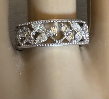 Vintage Sterling Silver Filigree Eternity Band CZ Crystal Marquise Ring 925 sz 8