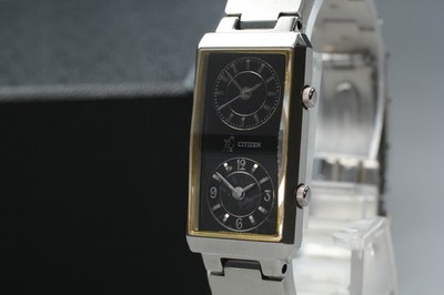 Vintage 1997 Citizen XC 543W-H07839 Y Dual Time Black Quartz Damenuhr JAPAN