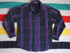 VTG 80s 90s Khazana Purple Black Western Stitch Faded Pocket Button Shirt M