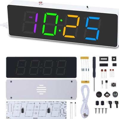 DIY Digitale Uhr Bausatz mit RGB-LED, Kalender, Wecker, 4-stellig, Acrylgehäuse