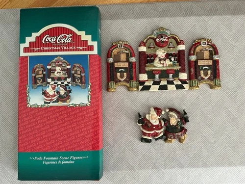 1999 Coca Cola Christmas Village Soda Fountain Scene Figurines  Vintage Rare