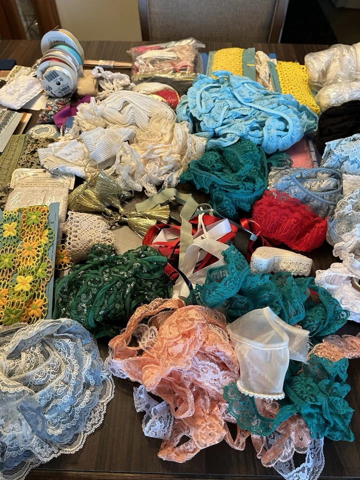 Vintage Lot Of Lace,Trim, Ribbon, Lace,Crafting, Doll Restoration Over 7 Lbs. - Image 4 of 4