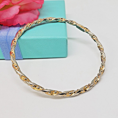 Vintage YSL Gold Silver Tone Bangle Bracelet Twisted Yves Saint Laurent Designer
