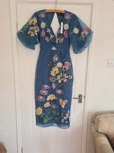 asos edition floral embroidered organza midi dress in steel blue Charming blue hydrangea-patterned organza midi dress, Garden of Eden main image 1