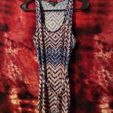 Love Chevron Sleeveless Maxi Dress Blue Pink White Scoop Neck Size L