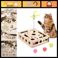 Interactive Cat Puzzle Toy with Jingle Balls  Feather Wand - Indoor Play  Scra