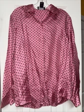 Vintage NWT Jones New York Signature 100%Silk Blouse  Size L Pink/ Black Polka D
