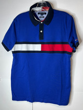 Tommy Hilfiger Polo Shirt Men  s Medium Custom Fit Red Blue Short Sleeve