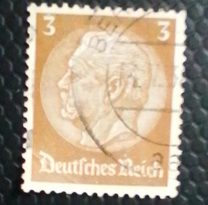 Deutsches Reich Germany Used Postage Stamp 3 Brown Hindenburg Handstamped