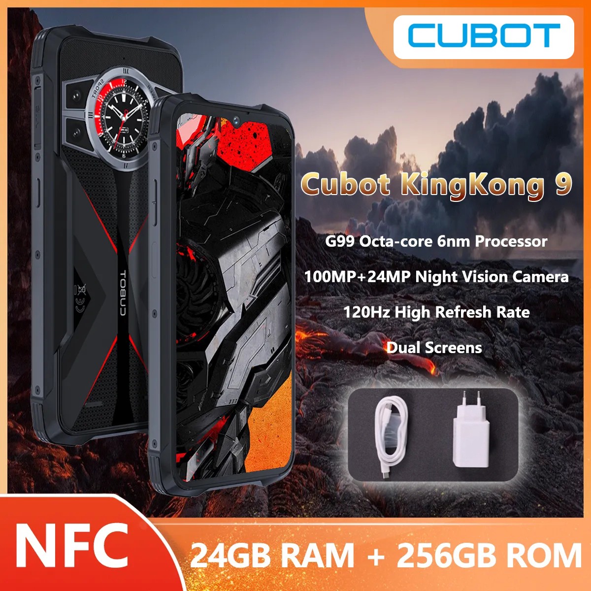 Cubot KingKong 9 Rugged Phone 100MP Helio G99 120Hz 24GB RAM+256GB